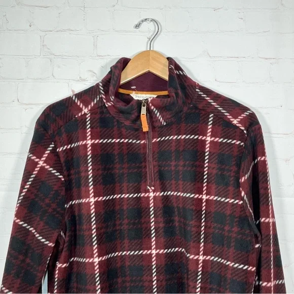 New Frye and Co. Oxblood Plaid 1/4 Zip Sweater Mens Size Medium Maroon Fleece - Picture 2 of 12